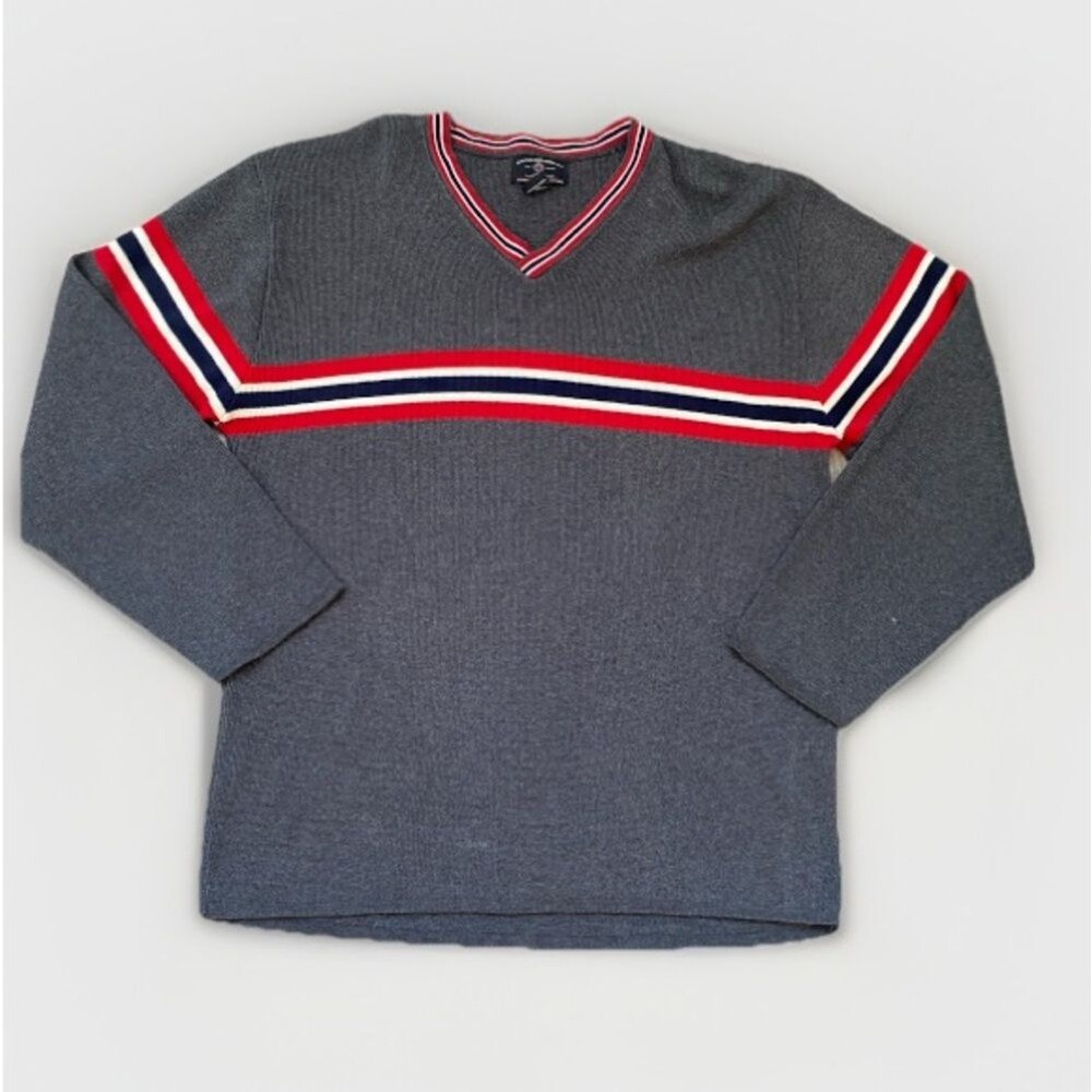 90s Y2K Vintage American Eagle V-Neck Sweater Racing Stripe Mens L Dawsons Creek